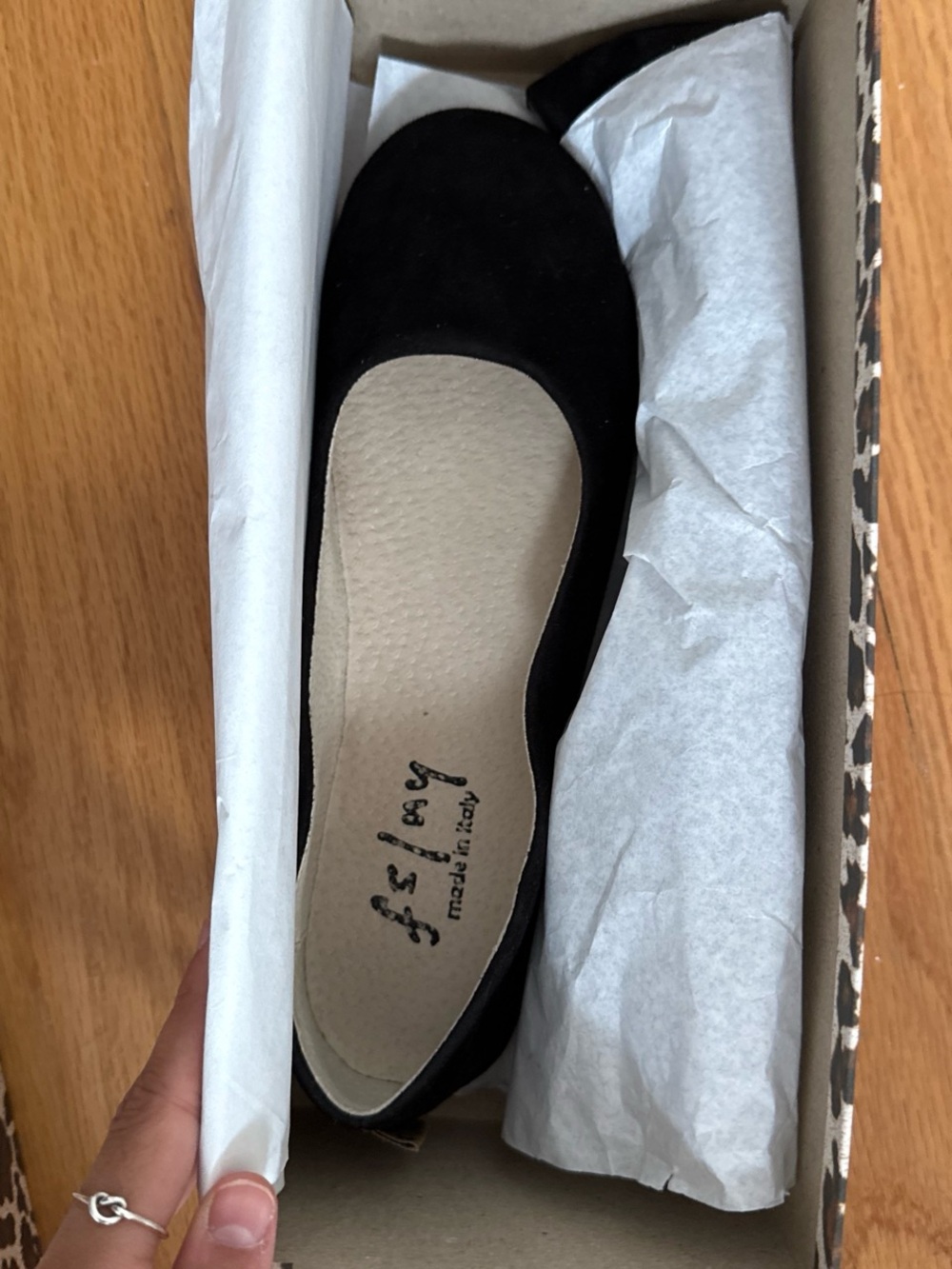 French Sole sloop Black Suede Ballet Flat